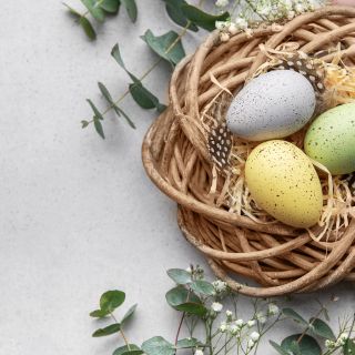 A picture of colored easter eggs in pastel colors